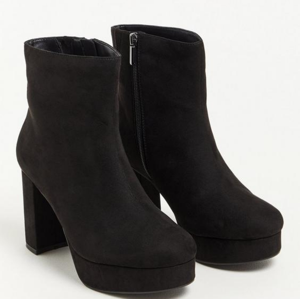 12 WW • Torrid • Faux Suede Black Platform Bootie - Extra Wide Width - NEW